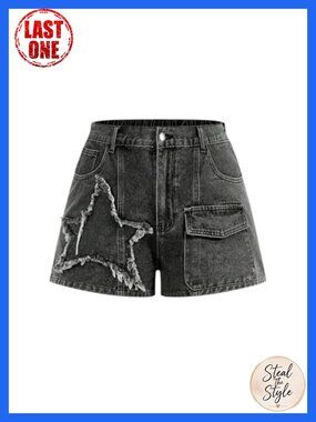 High Waisted Ripped Cargo Denim Shorts for Women Plus Size Y2k Straight Leg